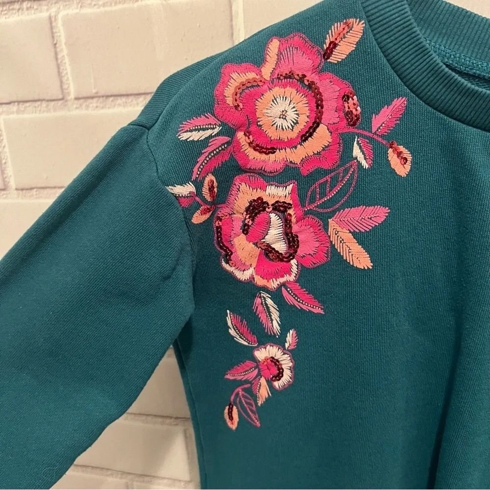 Gymboree Green Sweatshirt with Floral Embroidery/size S